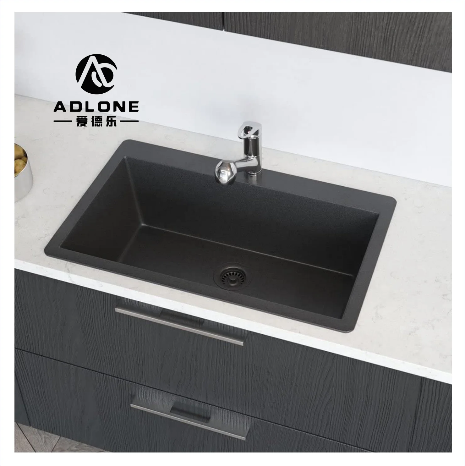 Kitchen granite Sinks Matte Solid top mount Black Granite composite quartz sink