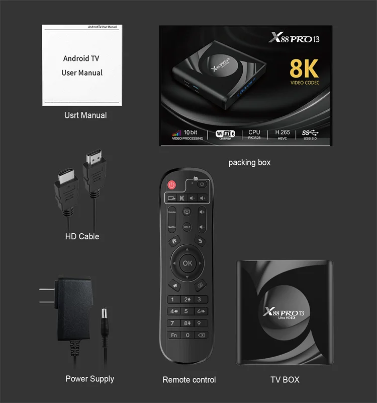 2023 Newest OS Android 13 X88 Pro 13 RK3528 Quad Core 8K decoder dual wifi 6 with BT Ott Android set-top tv box