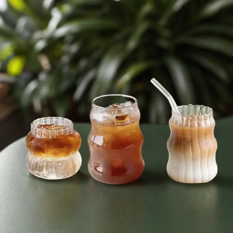 Vertical strip High borosilicate glass thread cup Modern Fashion large capacity Fruit Juice bubble tea glass ice coffee mug