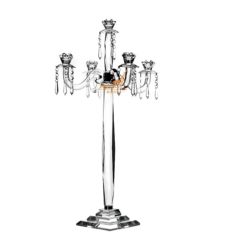fashion clear glass candle holder 5 arms crystal candelabra for home