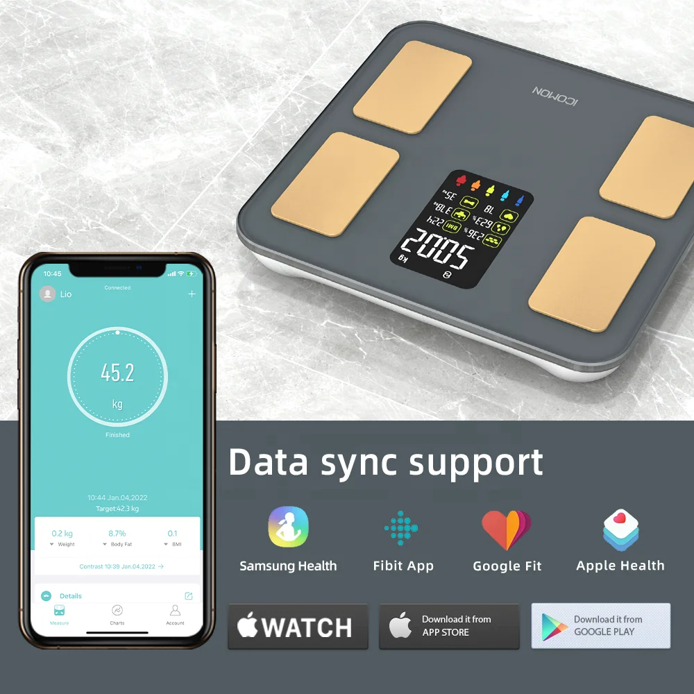 Glass Digit bathroom weight Fitdays BMI app Composition Electron Weighing household Smart bodi Scale