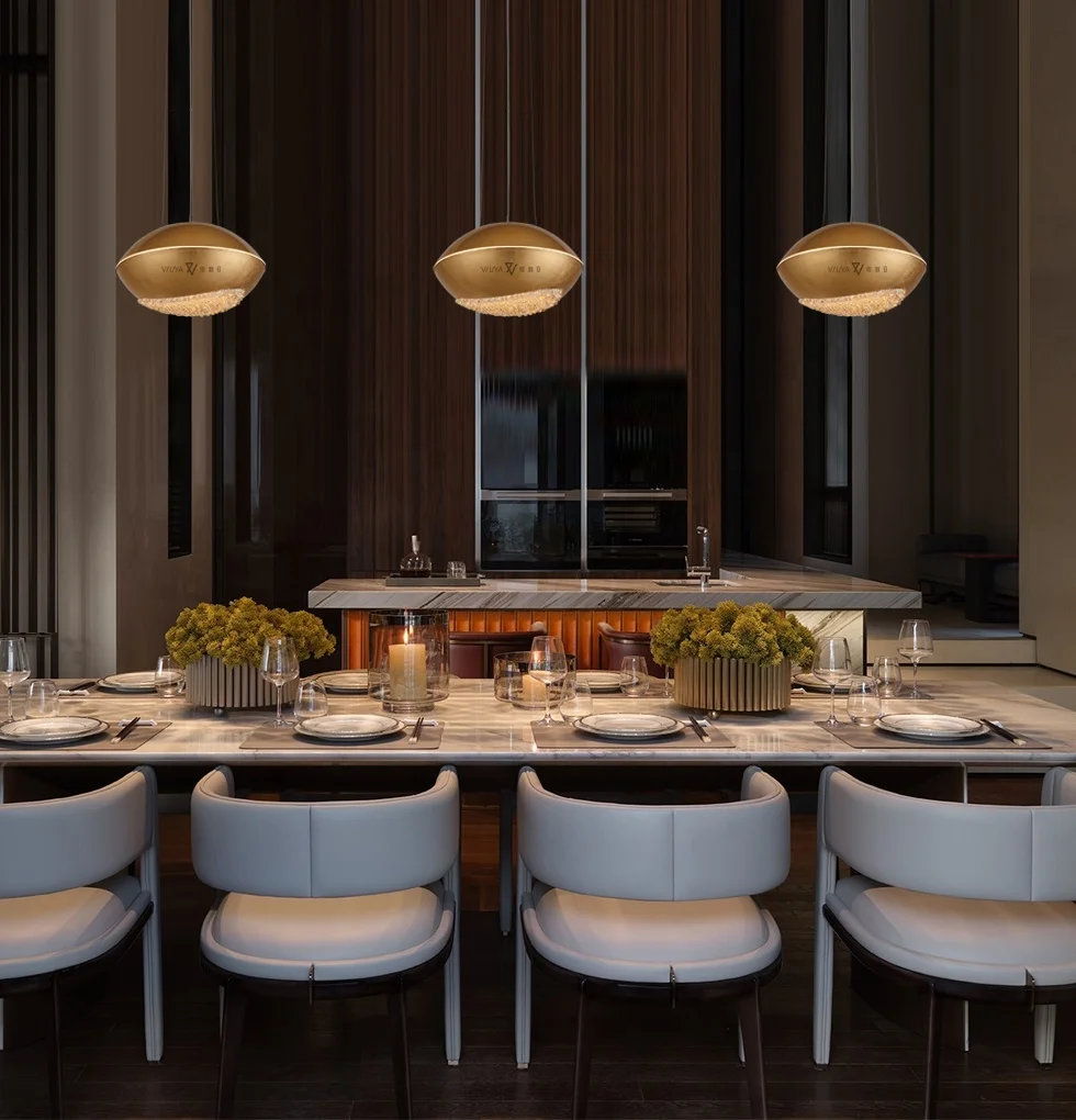 2025 Innovative design modern simple style handmade gold leaf craft crystal pendant light home decor luxury classic lighting