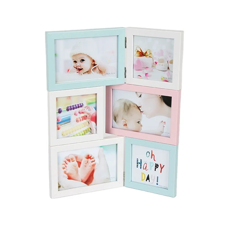 4x6 Picture Frames Collage MDF Openings with 9 Display Six Photos Pink Blue Wall Mounting Baby Gift