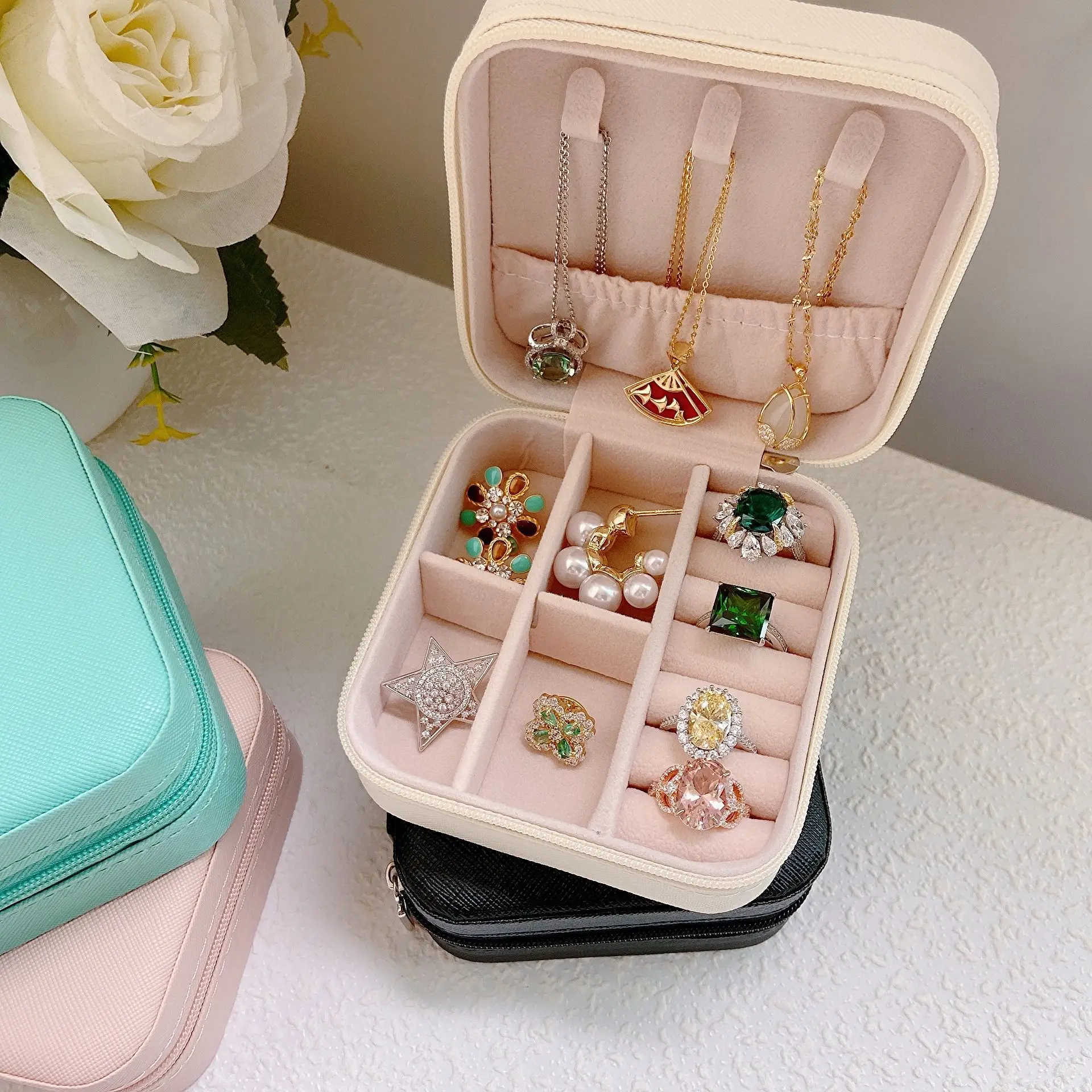 Women Girls Jewelry Storage Box Small Ring Earring Jewelry Case Travel Portable Jewelry Organizer Box for wedding gift