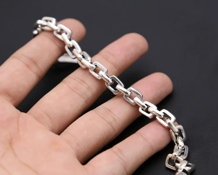 Korean Sterling Silver 925 Handmade Jewelry Personality Retro Antique Finish Cross Chain Bracelet