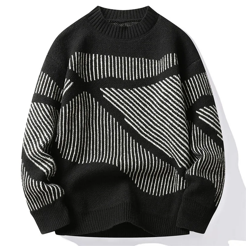 Custom design winter New Jacquard Brand Letter Jacquard Logo Round Neck Knit Pullover Winter Sweater Men manufacturers