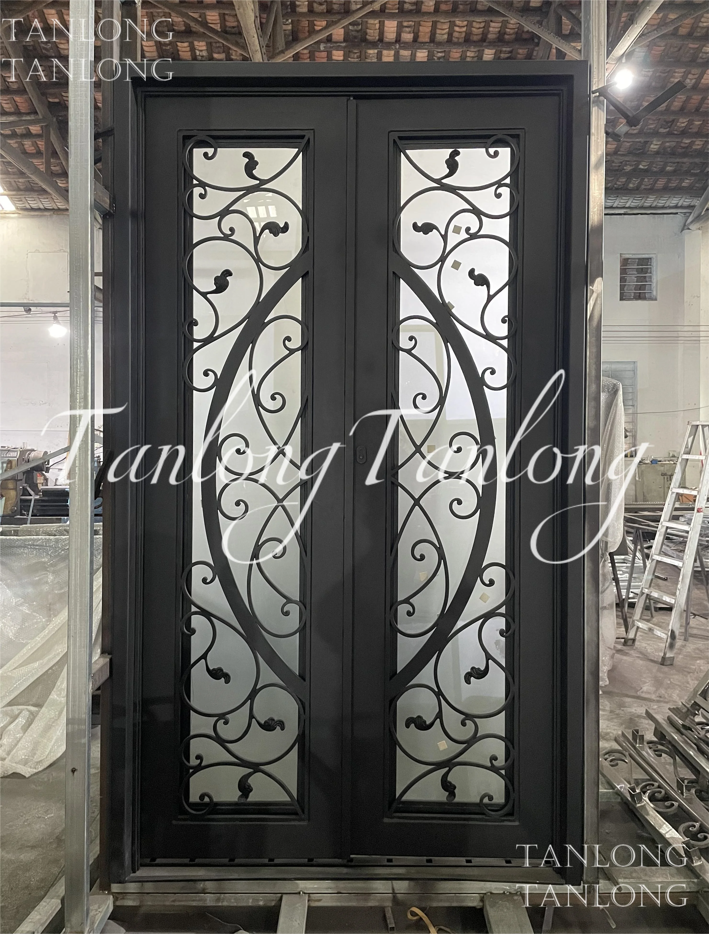 Tanlong Wrought iron French Double Exterior Door Entry With Glass Doors Security Door Houses