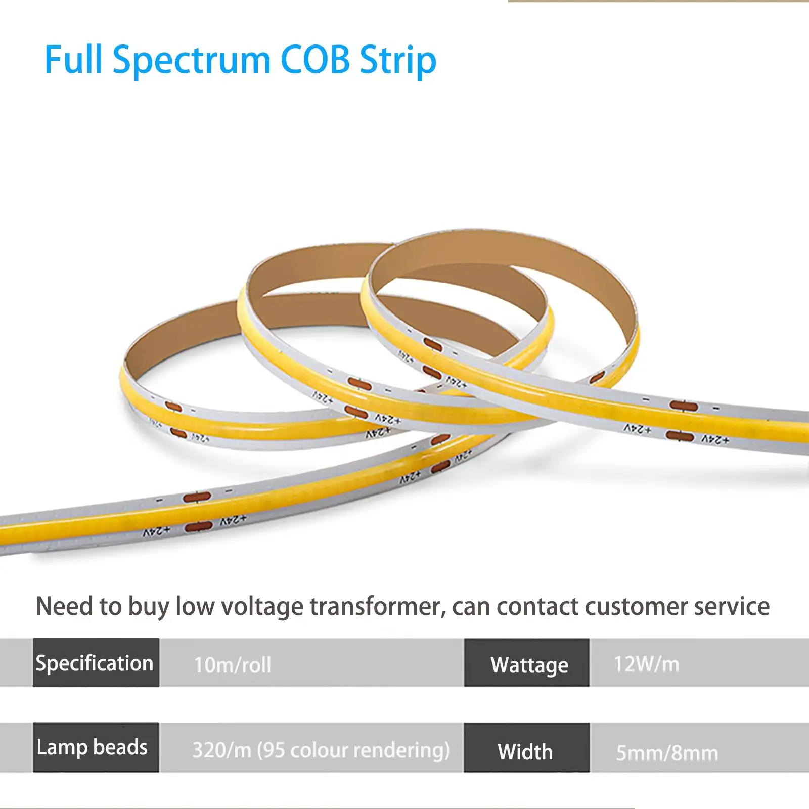 Full Spectrum Cob Chip Light Strip 12v24v Low Voltage Light Strip