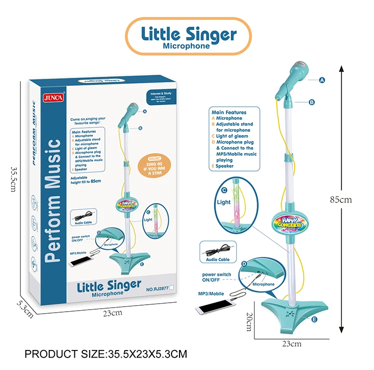 Educational Electric Blue Single Tube Flash Microphone Multifunction Karaoke with MP3 Function Musical Toys for Kids