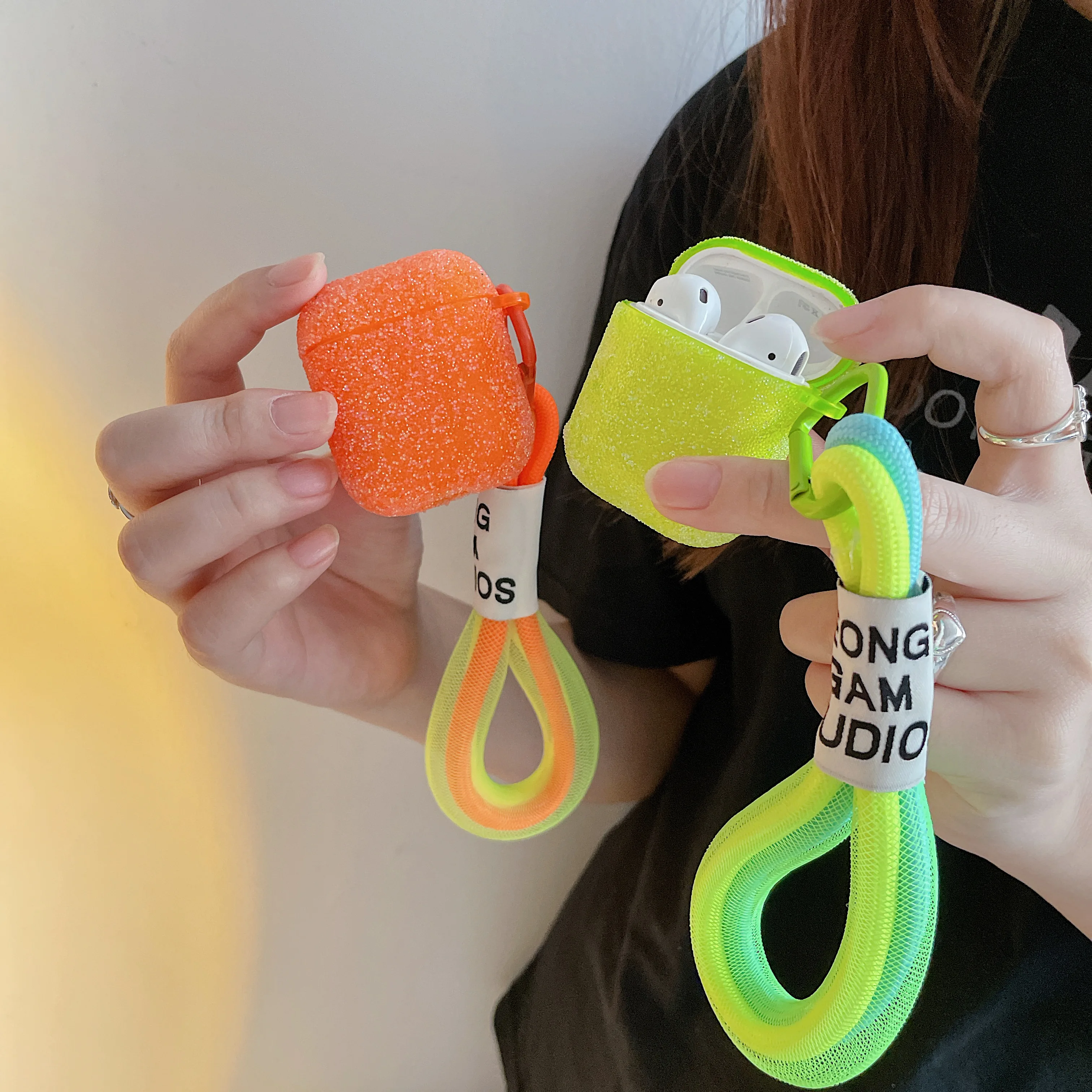 glitter Fluorescent green orange diamond  case cover For Airpods 12 3 pro protective case 2021 case cover for apple airpods pro