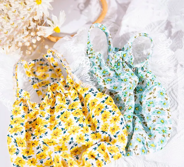 JXANRY 2021 Cute Pets Dress Imitated Silk Fabric Dog Summer Daisy Floral Bubble Skirt Teddy Bear Pet Cat and Dog Clothes