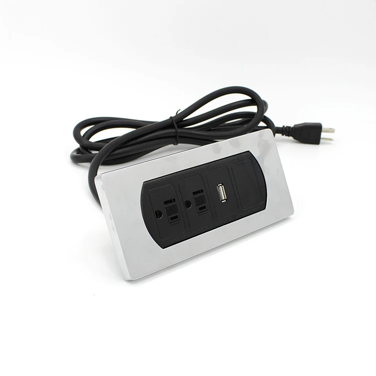 
US/Canada power outlets strip electric sockets plug for table top desktop headboard furniture with USB metal plate multi color 