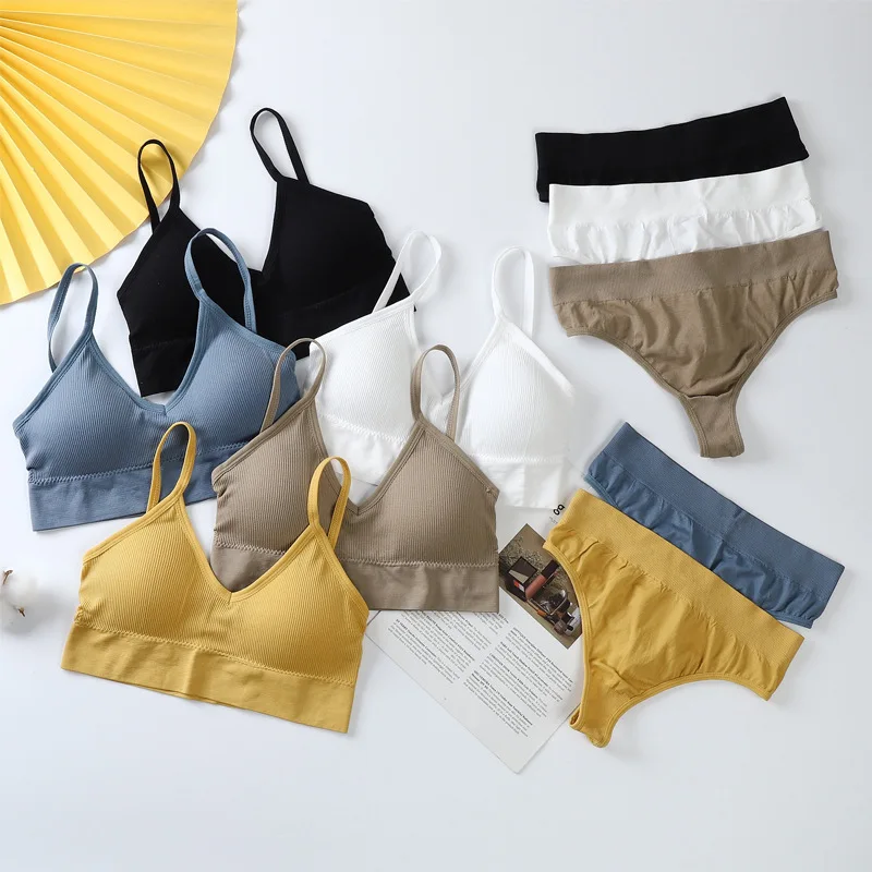 
Wireless Bra thong Sport Set Girl Top Tube Vest Chest Cover Wrap thong Set Push Up Triangle Cup Comfort Underwear Set 