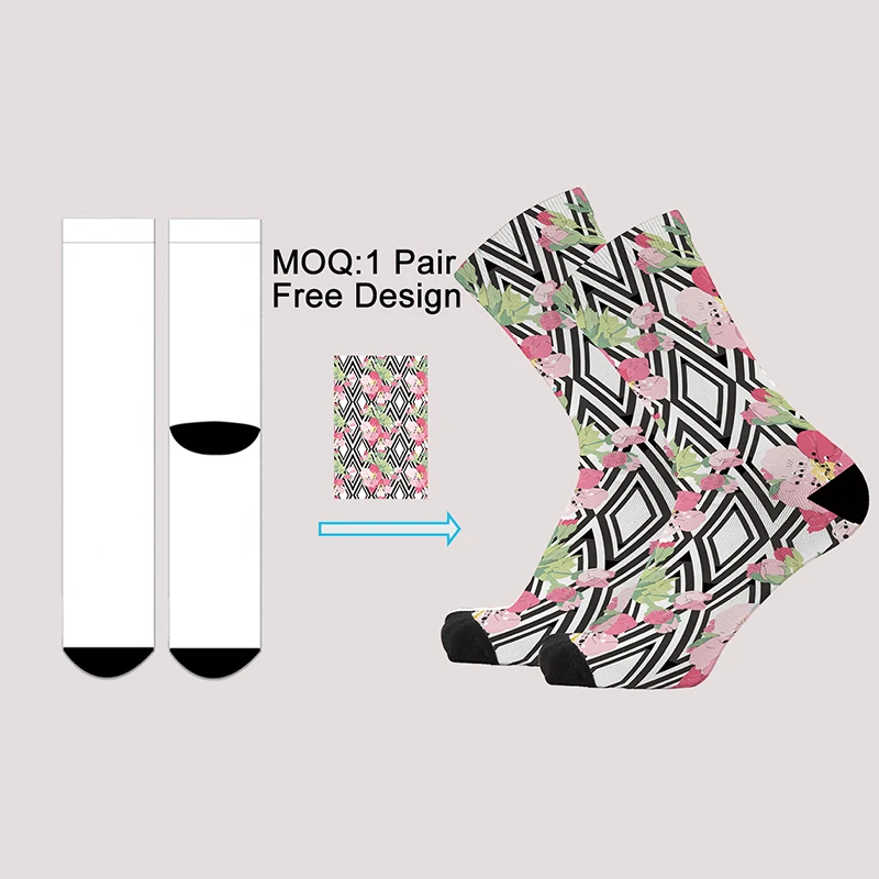 Custom Logo Sublimation 3D Printed Blank Socks Digital Printing Design Your Own Socks