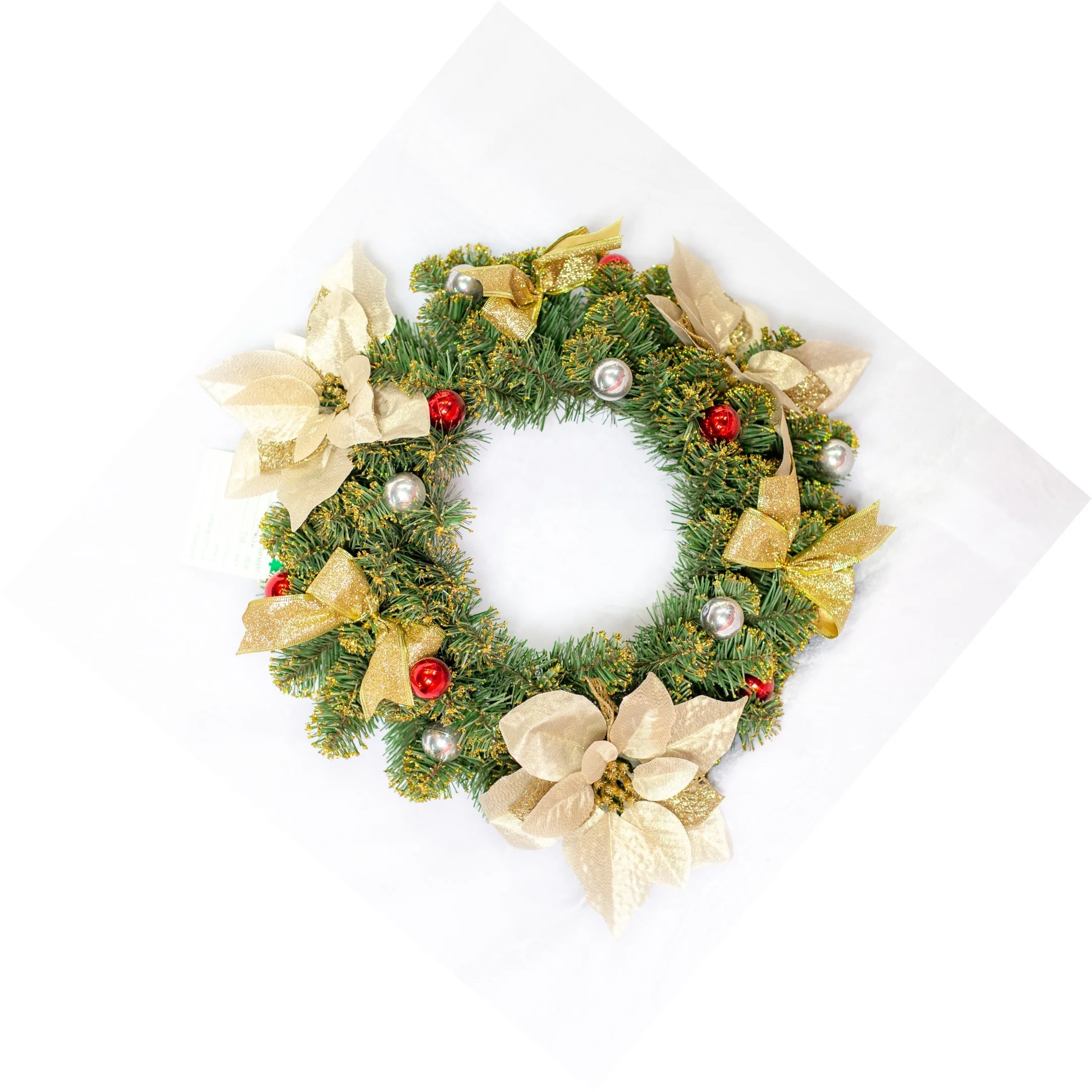 
450CM PVC branch with red balls and ribbon gold dust decorative christmas garland 