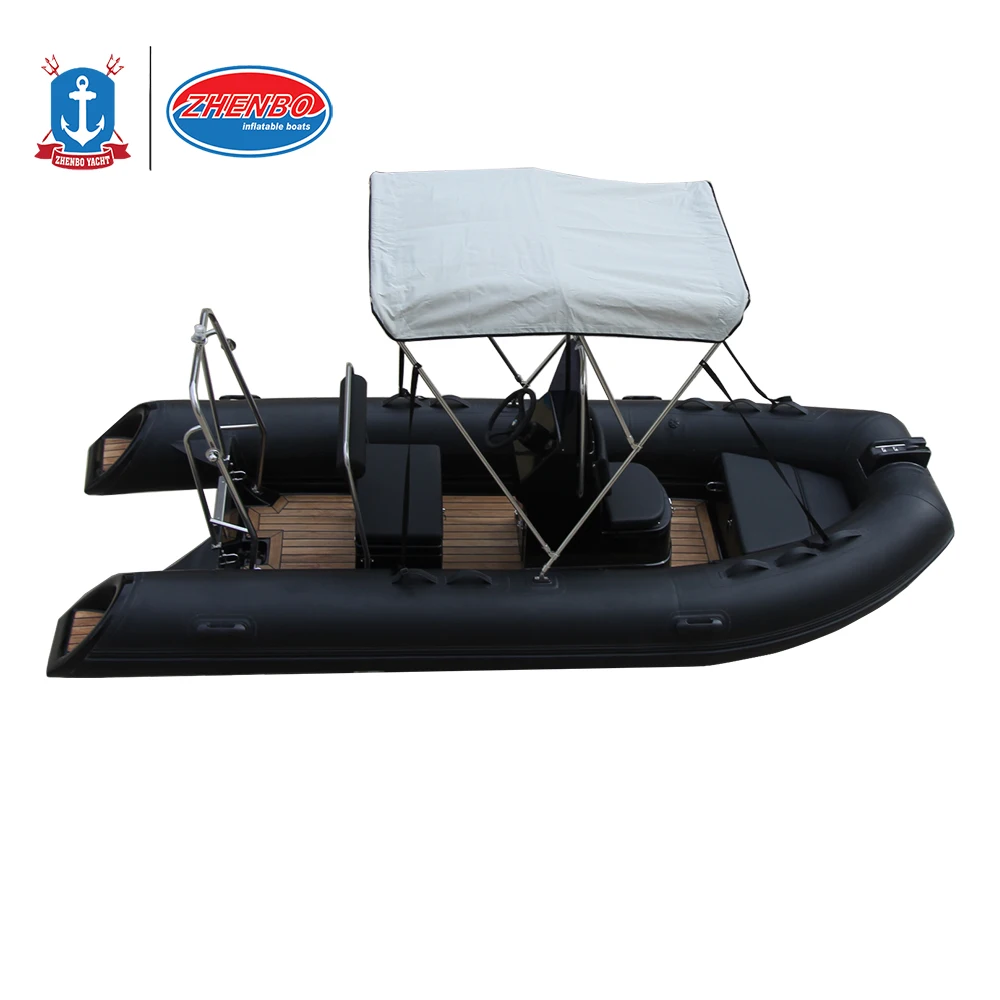 Zhenbo 390 black PVC or hypalon Inflatable Rib 390 Boat with Outboard Motor bimini top trailer