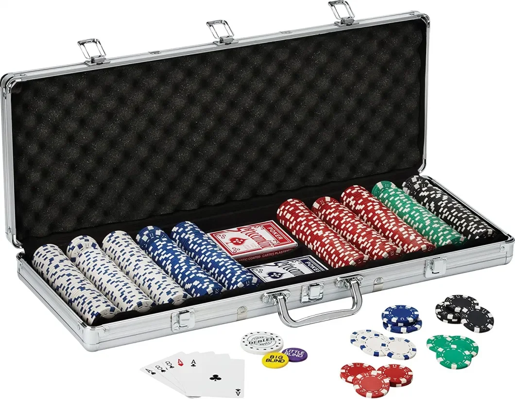 Low Price 300-Piece Poker Set with Aluminum Carrying Case & Professional Weight Chips Plus 5 Poker Dice, Casino Game for Adults