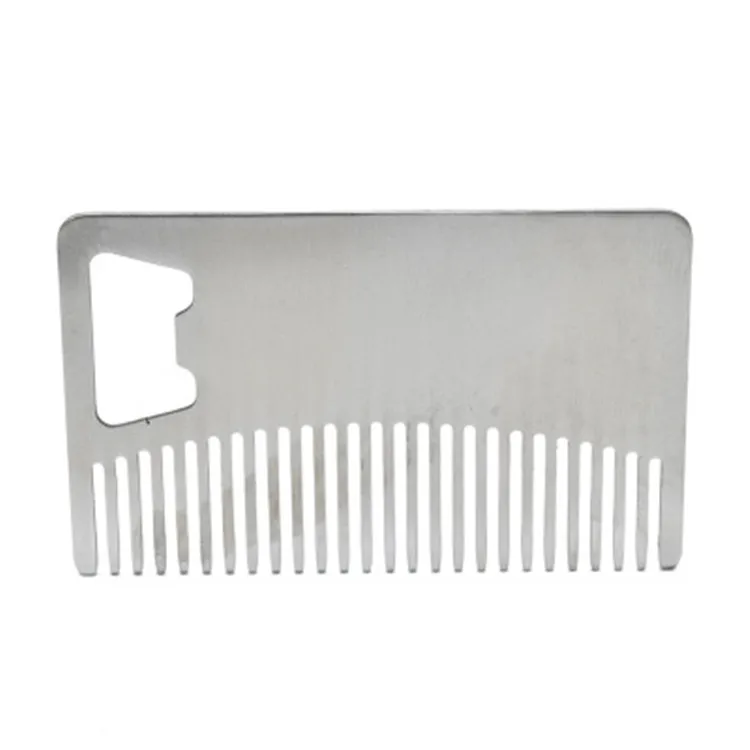 Metal Hair Beard Comb with Bottle Opener Multi-purpose Credit Card Size Tool for Wallet and Pocket Cushion Brush
