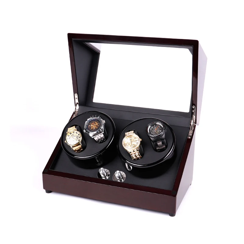 Automatic Rotation Watch Winder Box Motor Black Glossy Lacquer Wooden 4+6 Watch Shaker
