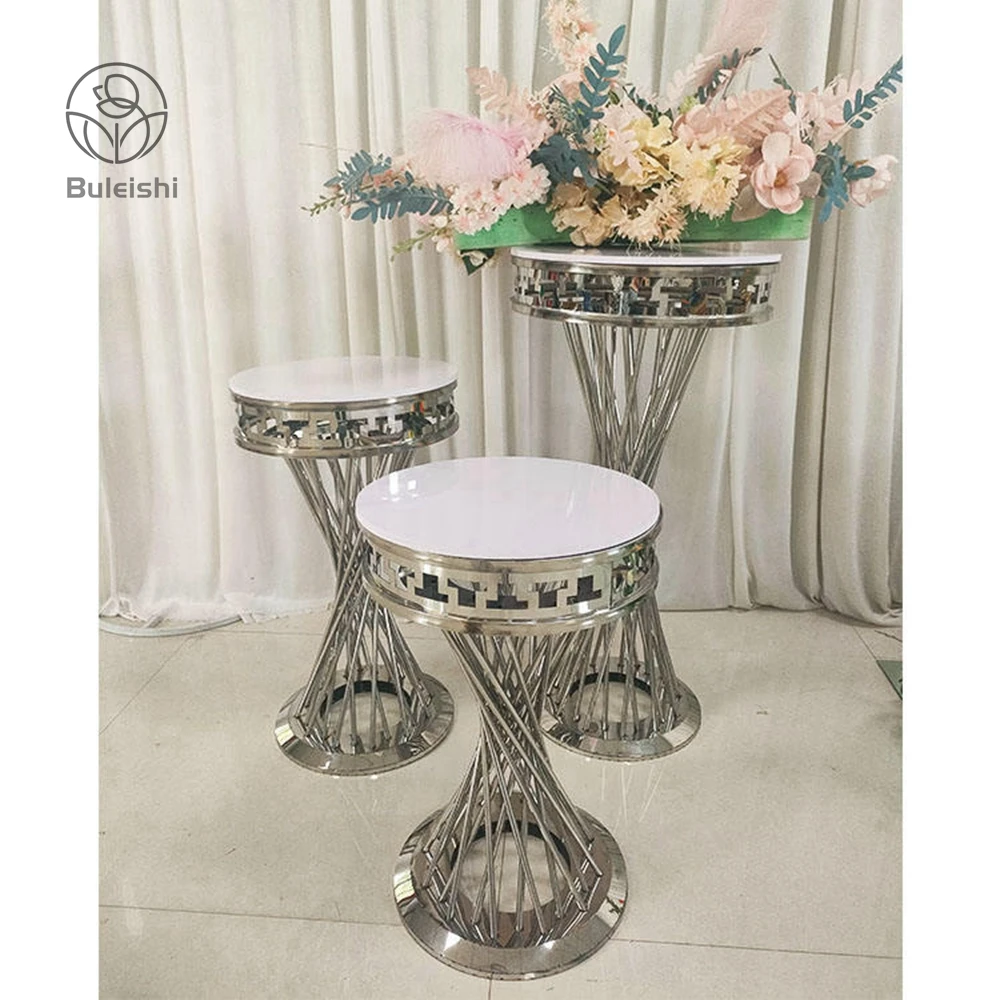 Shiny Silver 3 PCs Twist Pedestals Stand Silver Swirl Pedestal Wedding Pillar Cake Plinth