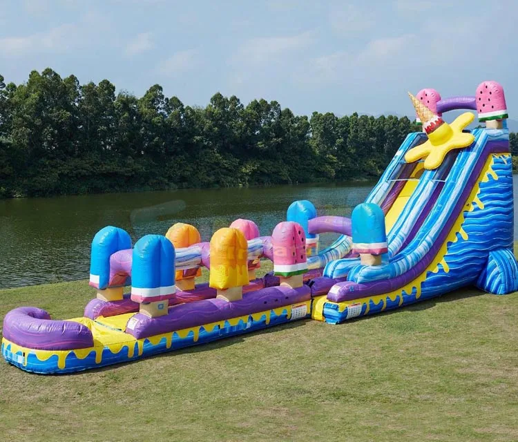 Playground long ice  jeux plein air gonflable inflatable water slide with pool