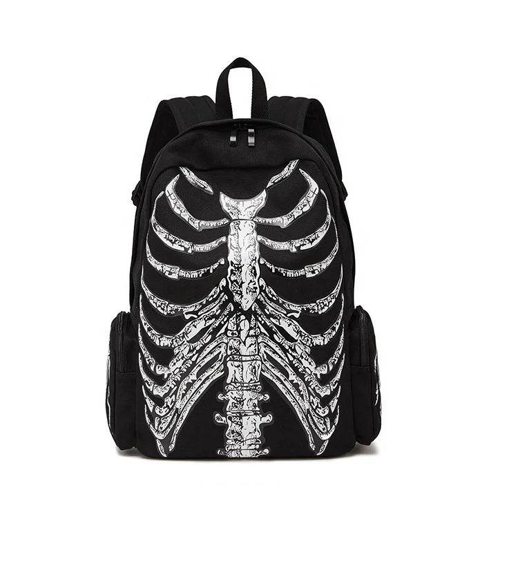 Skull bone Purse Teens School Satchel Travel Backpack with detachable hat printed