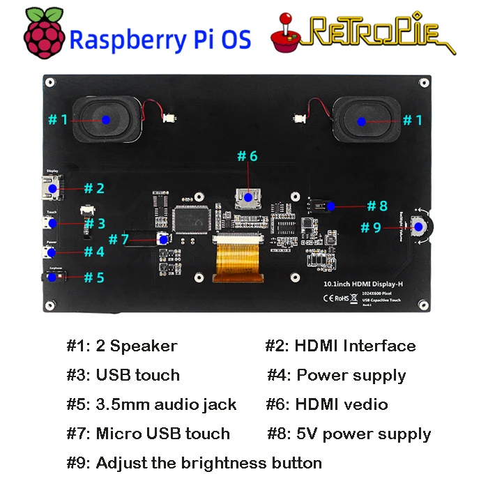 
10.1 inch IPS 1024*600 GT9271 capacitive touch tft LCD display for Raspberry Pi 3/3B/4B 