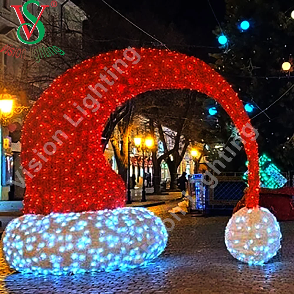 Outdoor led landscape Sculpture led high quality Christmas decoration 3D Giant Santa Hat motif light