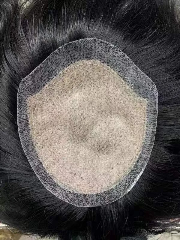 Natural Silk Base PU Around Men Extension Stock Human Hair Silk Clip in Fashion Spiky Toupee Human Hair Wig