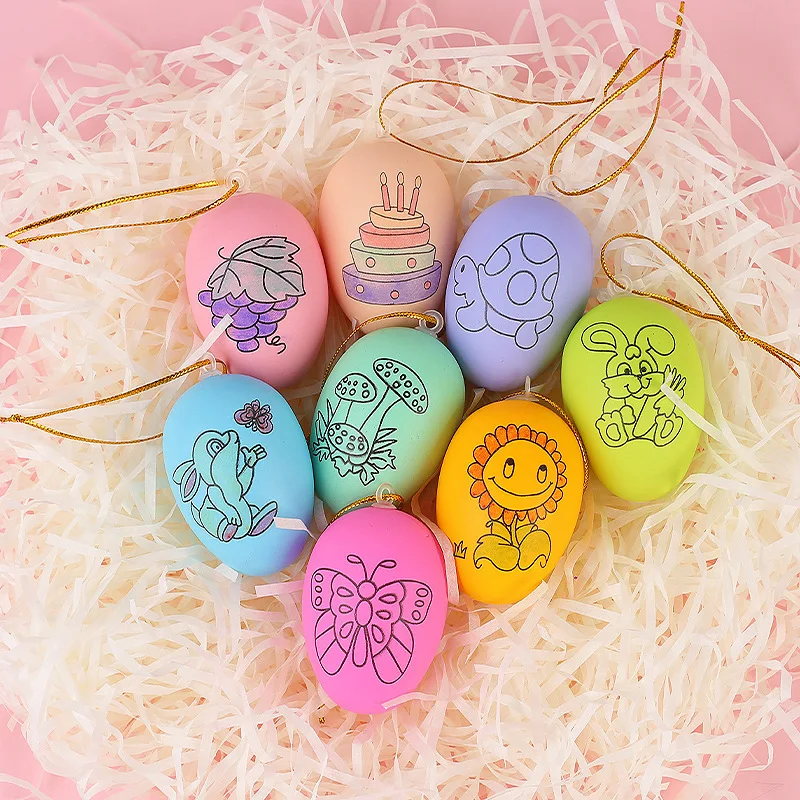 Kids Toys Assorted Colors Diy Cartoon Painting Plastic Easter Eggs Kit For Easter Party Decoration Supplies