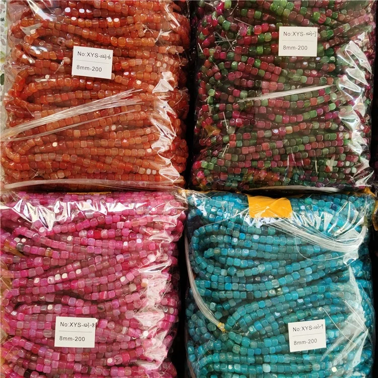 8mm Colorful Natural Matte Agate Stone Beads Square Gemstone Beads