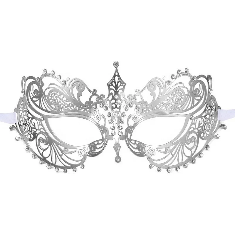031S Luxury Carnival Party Mask Female Shiny Metallic Silver Transparent Rhinestone Venetian Mask For Eyes