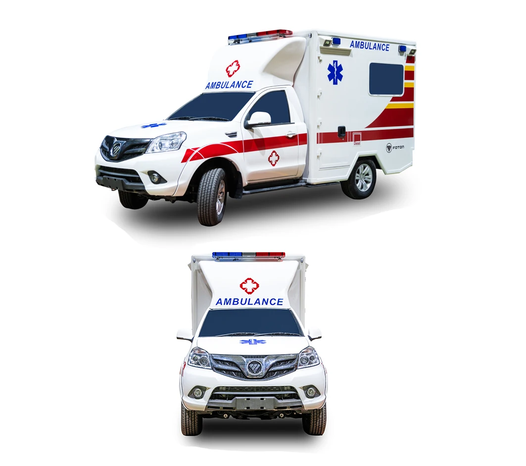 4x4 Ambulance Car FOTON Tunland Pick-up Type C Ambulance Monitoring Medical ICU Ambulance Vehicle for exporting