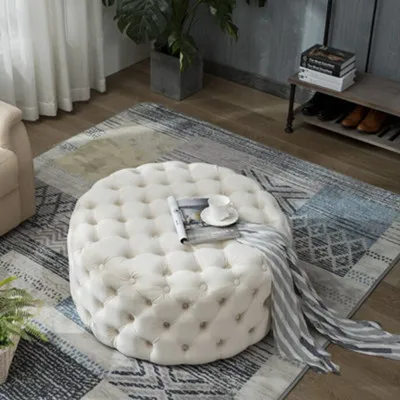 Golden supplier Wholesale Luxury velvet Memory Foam Living Room white Stool Foot Rest Cheap Fabric Round Ottoman