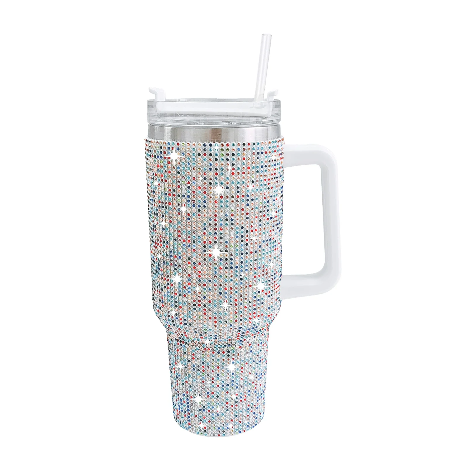 New Tiktok Amazon 40oz Diamond Stainless Steel Tumbler with Handle Custom Logo Tumbler Pattern Insulated Cups