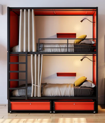 Modern Minimalist Style Iron Bunk Bed Space Capsule for Student Dormitory with Large Storage Space