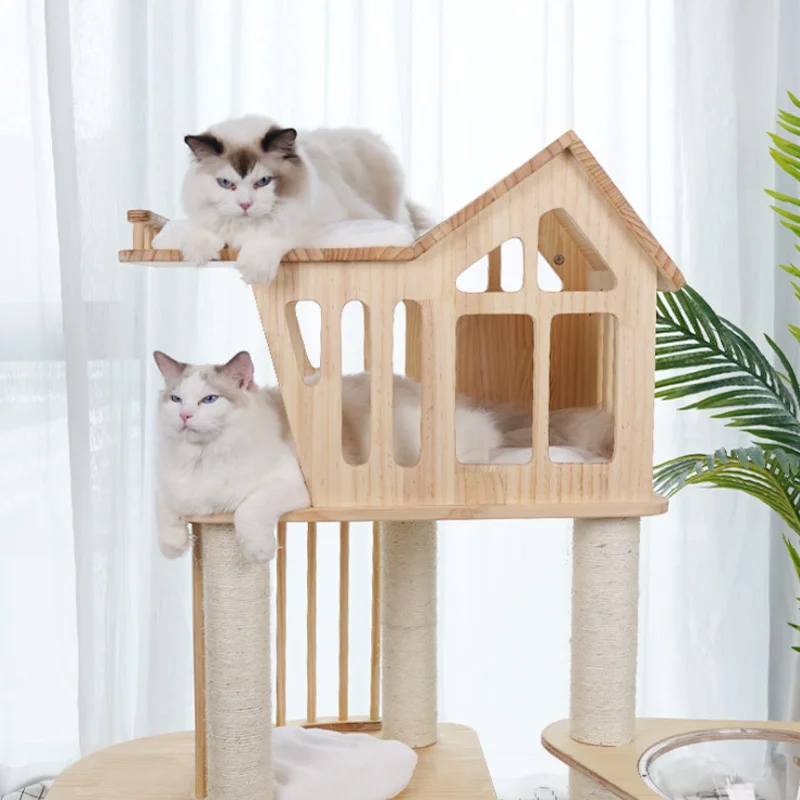 small funny house funny wooden with cat tree