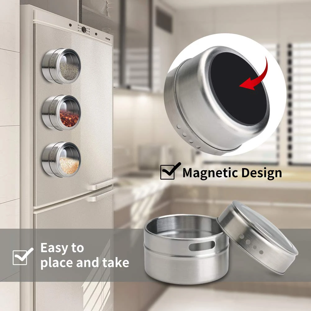 Kitchen 12 Magnetic Spice Tins With Wall Mounted Magnetic Spice Jar With Labelling Stickers Stainless Steel Spice Jar Containers