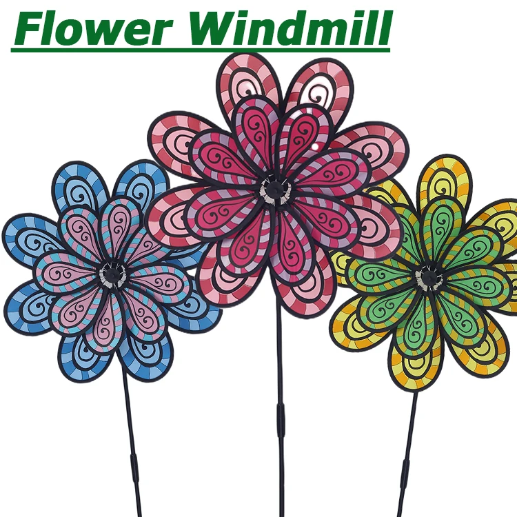 BAILING Rainbow Pinwheel Triple Wind Spinner Windmill Kids Outdoor Colorful Toys Windmills For Sale