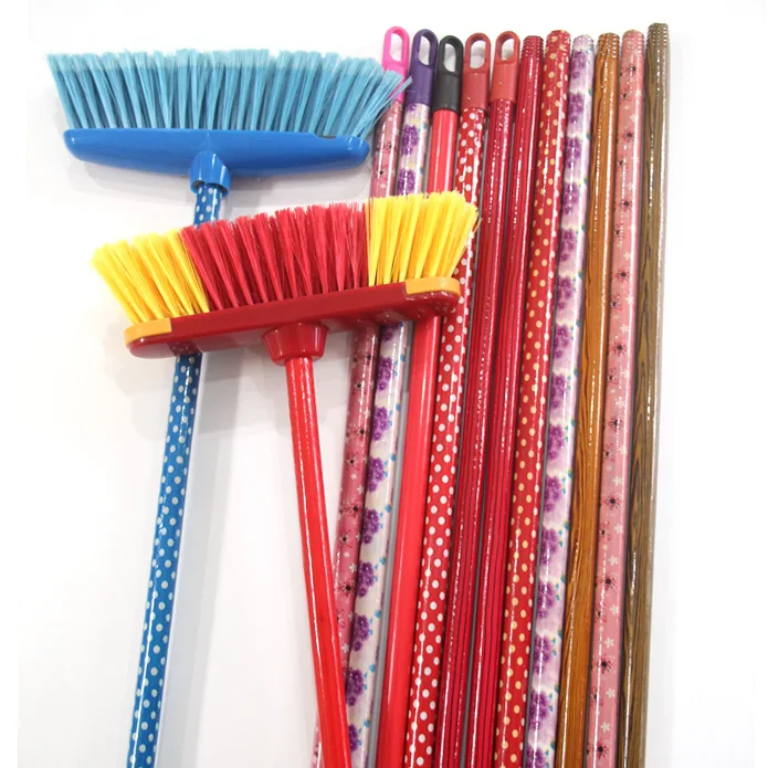 Ero-friendly mop stick broom handle escoba flower design PVC coating wood broom stick hot sales india broom handle
