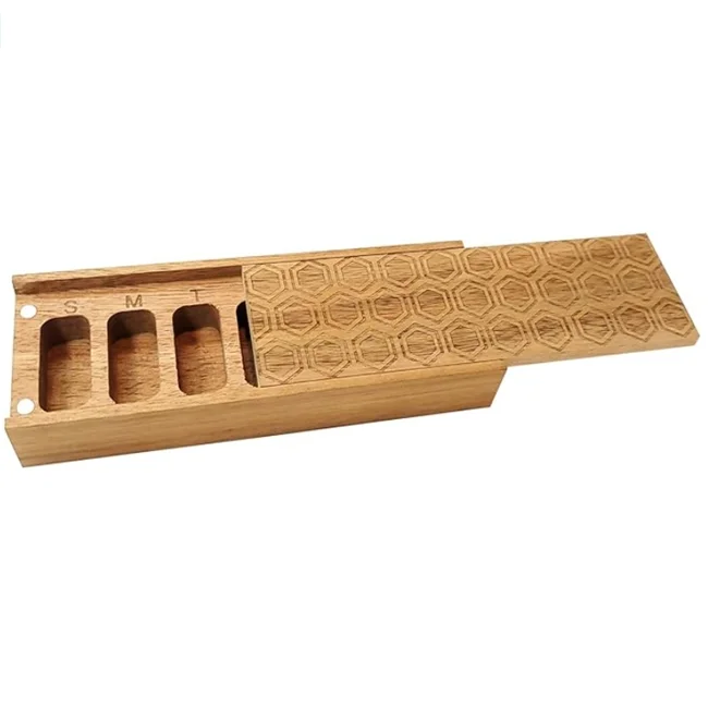 Natural Acacia Wood 7 Day Weekly Pill Box Pill Organizer for Vitamins Daily Supplements
