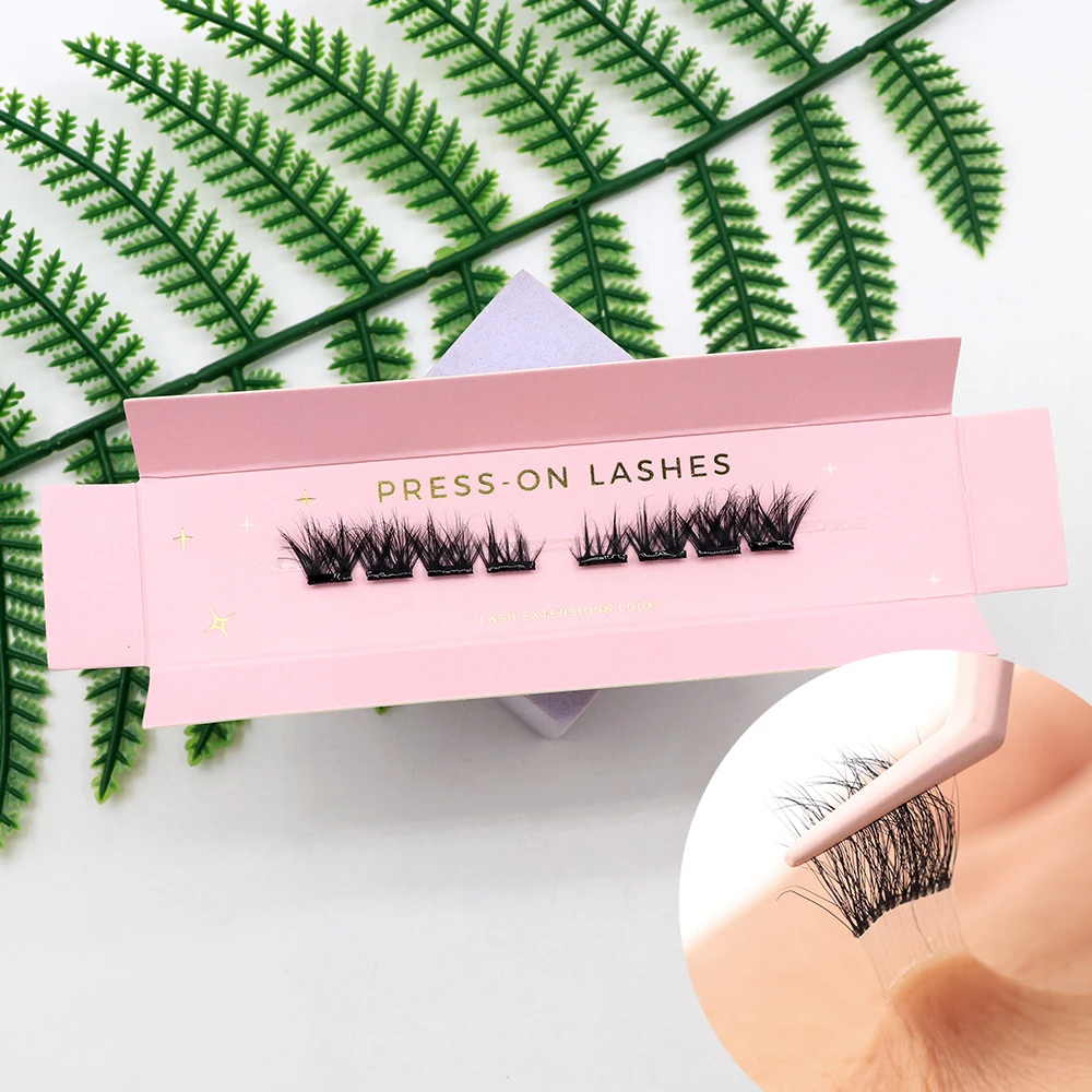 Pre Cut Handmade Superfine Band Clusters Eyelash Segments DIY Press On Lashes No Glue Needed Pre Bonded Adhesive Plant Fiber Box
