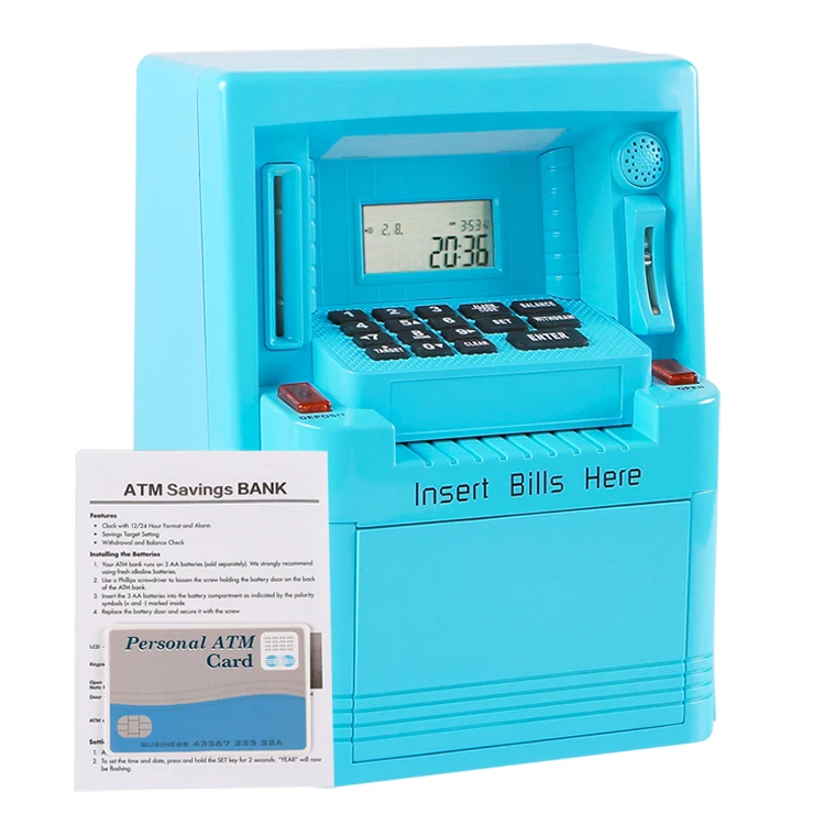 ATM Piggy Bank for Real Money Electronic Bank Machine with Debit Card, Bill Feeder, Coin Recognition and Balance Calculator