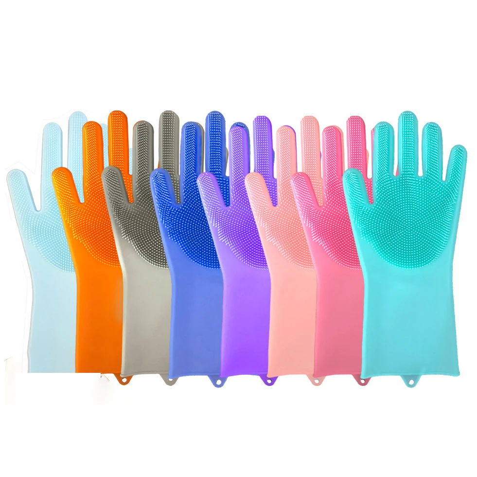 THEONE Blue Custom Silicone Rubber Kitchen Long Sleeve Dishwashing Exfoliating Gloves For Cleaning