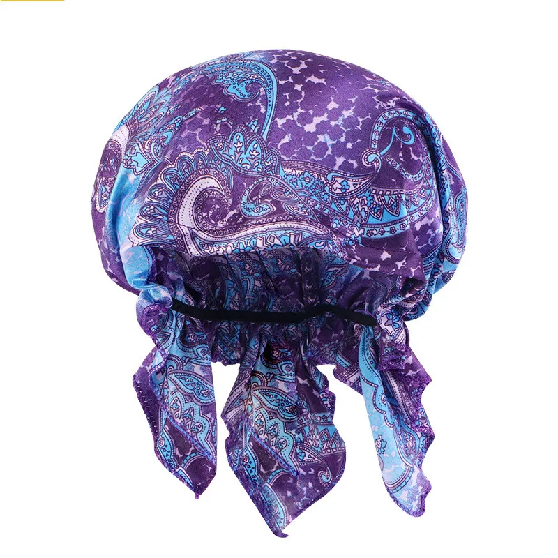 2023 New Creative Floral Print Women Bandanas Girl Hip-hop Turban Head wear Lady Rural Satin Durag Female Fashion Headscarf