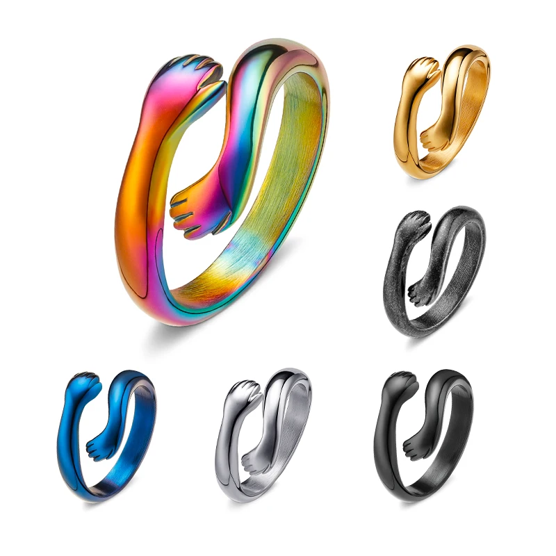 Chinese jewelry factories produce personalized and customized two handed stainless steel cast rings for fashionable jewelry