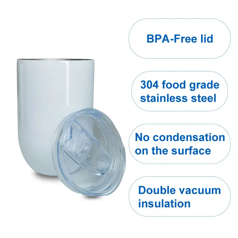 US Warehouse 12oz Stainless Steel Sublimation Skinny Blanks Straight Wine Cups Tumbler