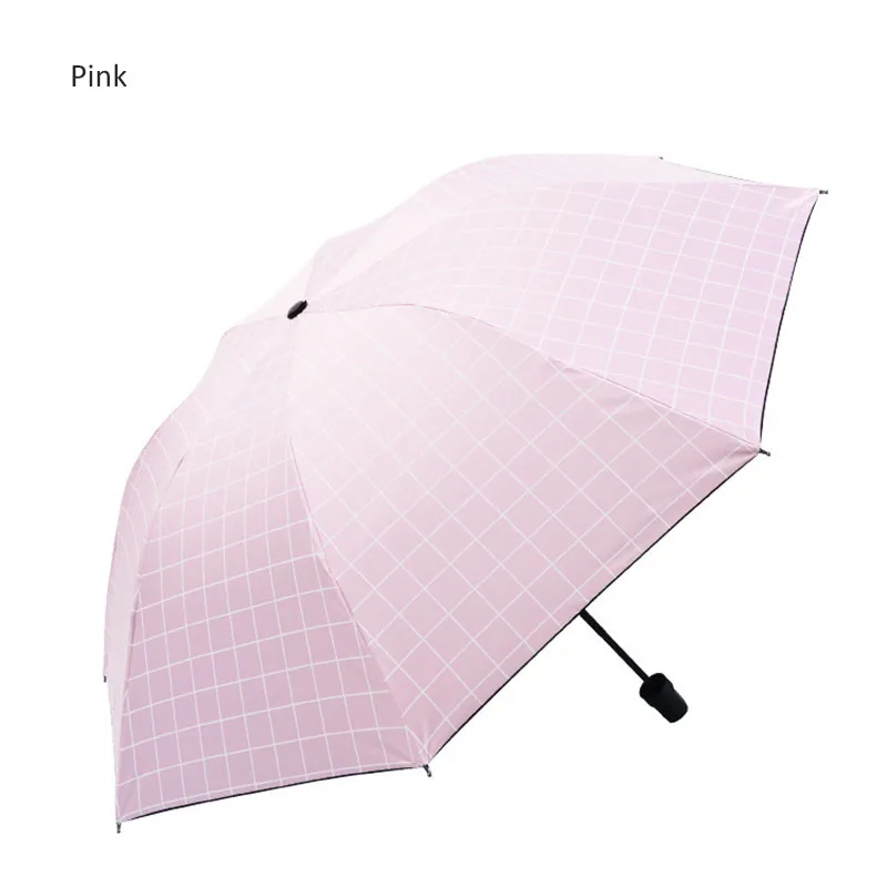Stripe Plaid Pattern Folding Sunny and Rainy Dual-use Korean Vinyl Sunscreen Manual Three-fold Print Umbrella Parasol