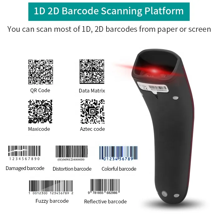 
Portable Wireless Barcode Reader Handheld 2D Qr Code Blue tooth 2.4G Barcode Scanner For Mobile Tablet PC 