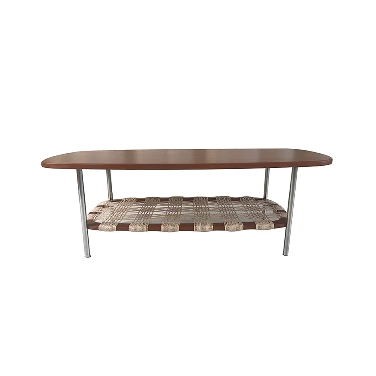 HONGJIA HJOC2121 New Style Home Decor  Cherry Color Tea Table With Stainless Steel Legs For Living room furniture